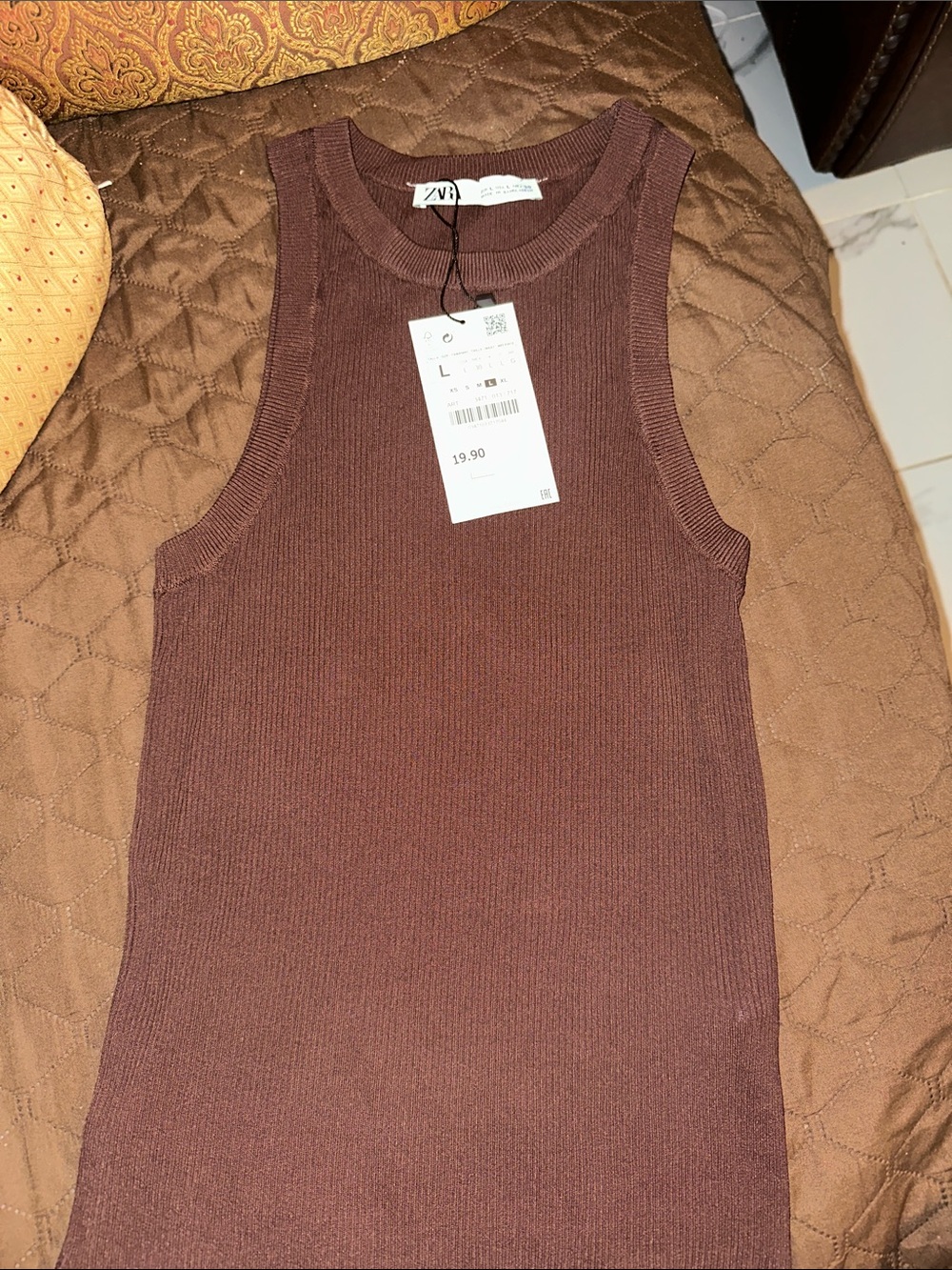 Zara Ribbed Sleeveless Tank Top in Chocolate Brown